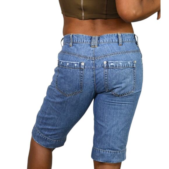 Vintage London Jean Short Blue Denim Longline Low Rise Y2K Cotton Bermuda Jort 4 - Picture 2 of 15
